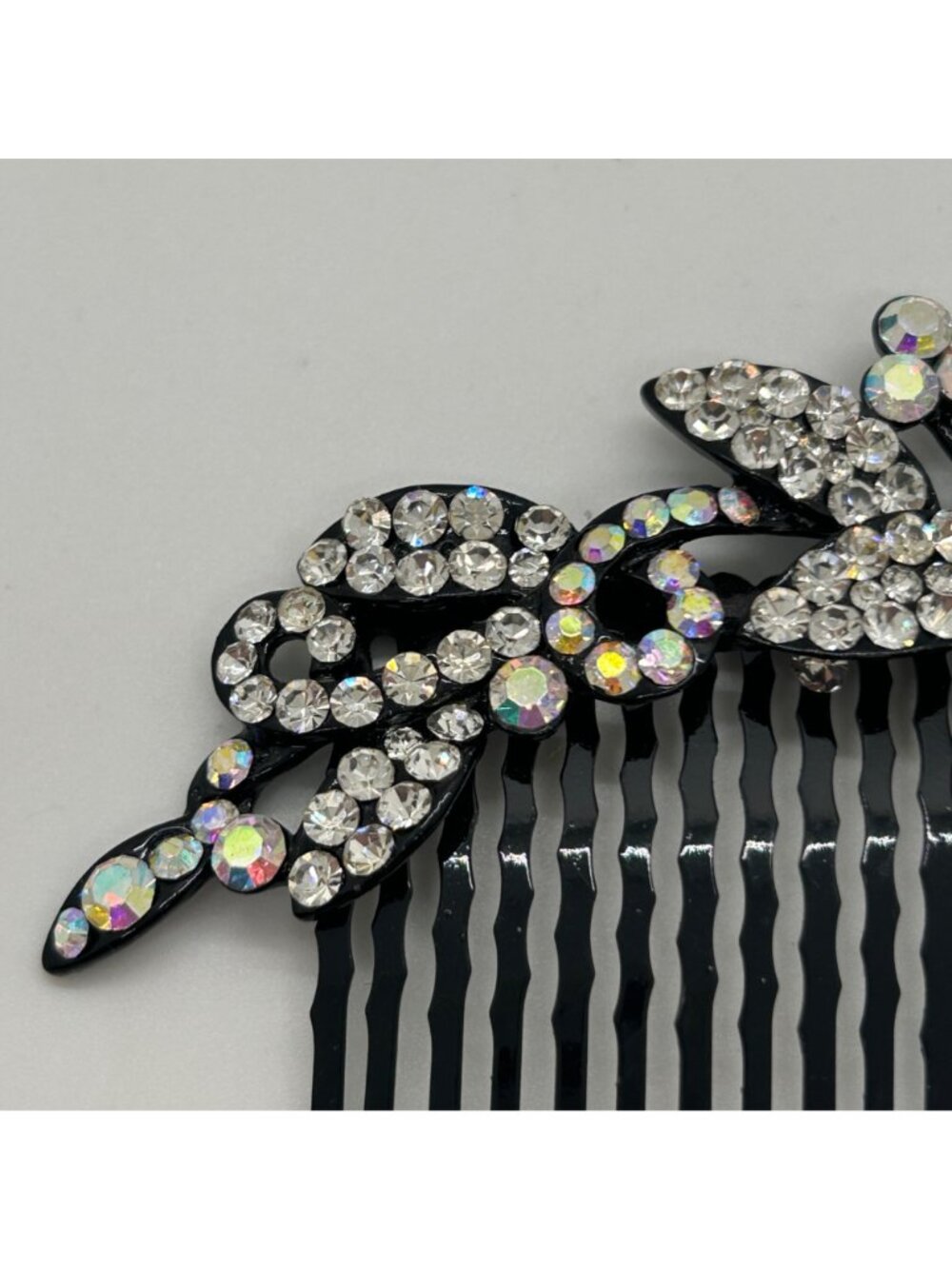 Rhinestone Crystal Floral Hair Comb Bride Wedding Formal Party Prom Black Metal - Picture 4 of 10